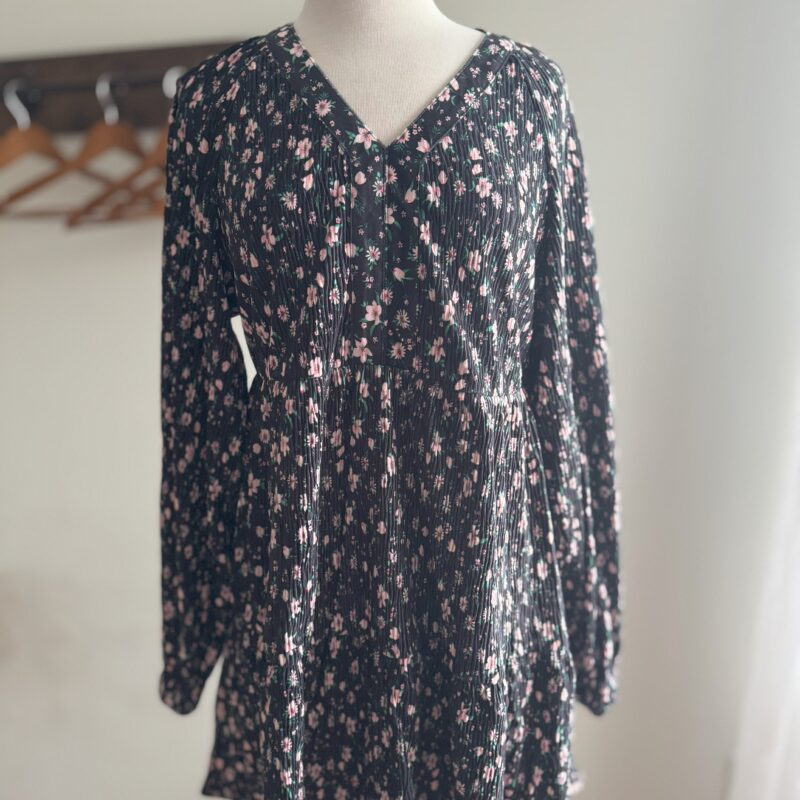 Black Velvet Dress with Floral Accents