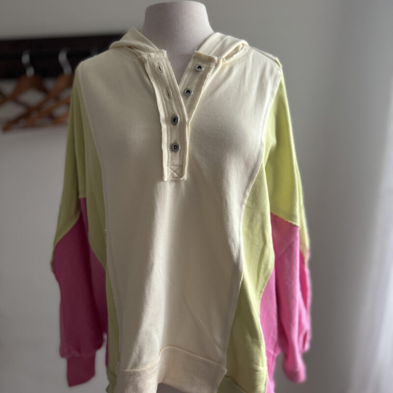 Color Block Dolman Sleeve Hoodie Knit Top